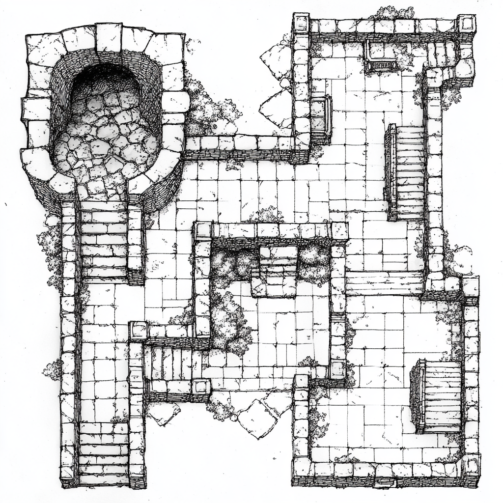 Dungeon Battlemap with Passageways and Stairs