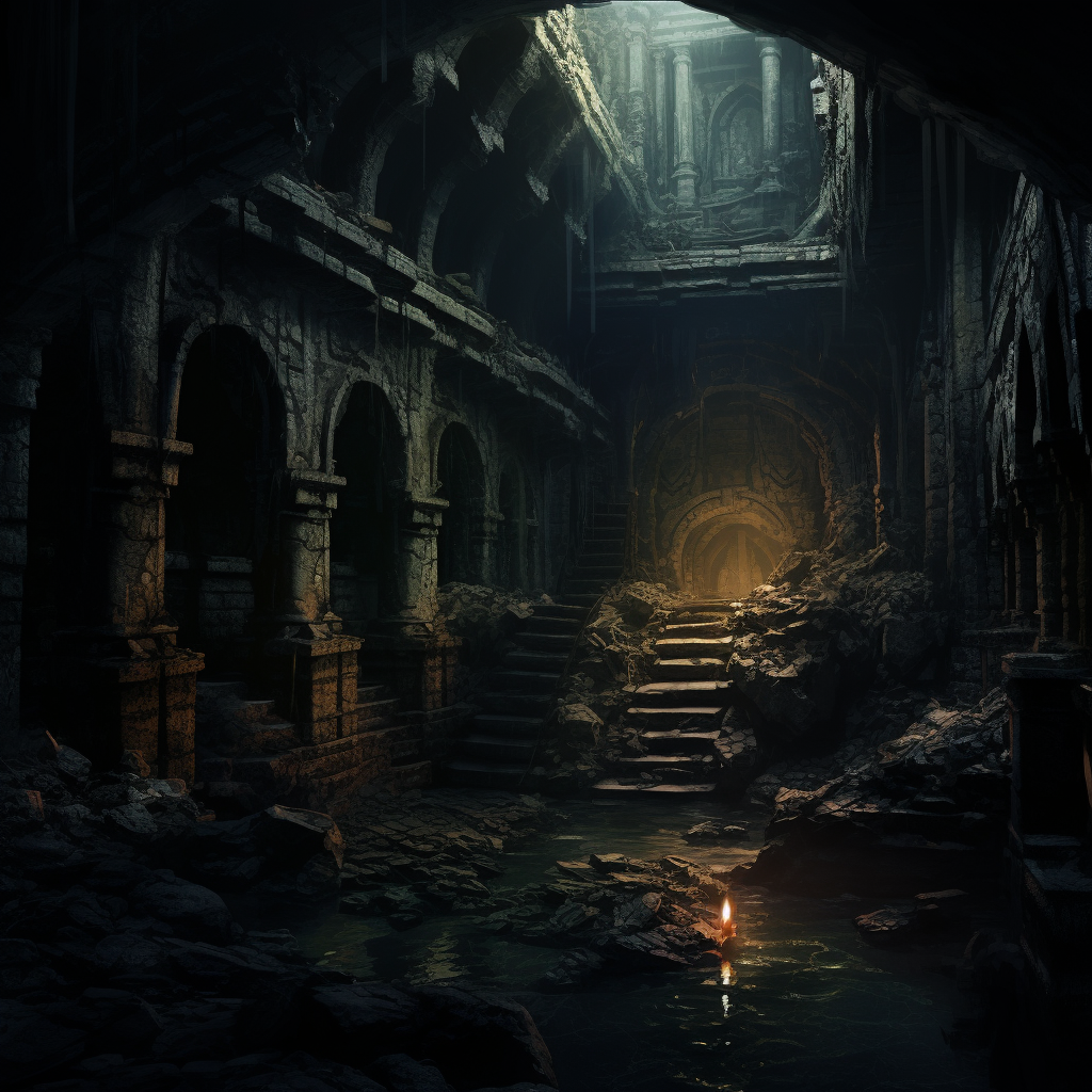 Mysterious secret passage in a dark fantasy dungeon