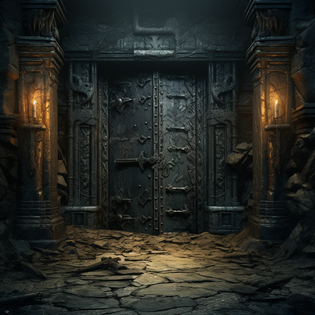 Dark Souls underground room with iron key and oak door