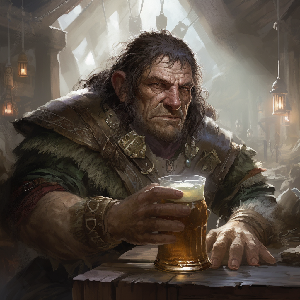 Male Fighter in Tavern Drinking Ale