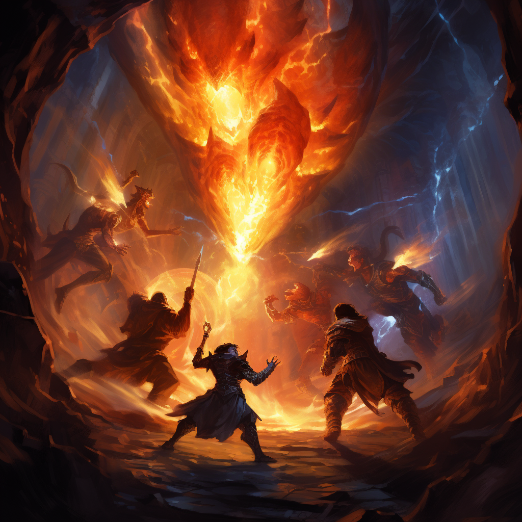 Dungeons & Dragons Adventurers Fighting Fire Elemental