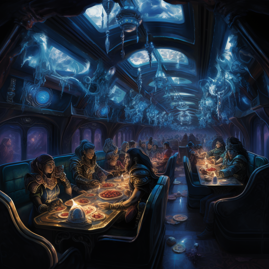 Dungeons and Dragons Train with Blue Leathers, Lights, and Foods