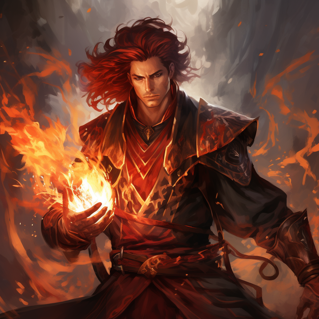 Anime character with red hair and spear