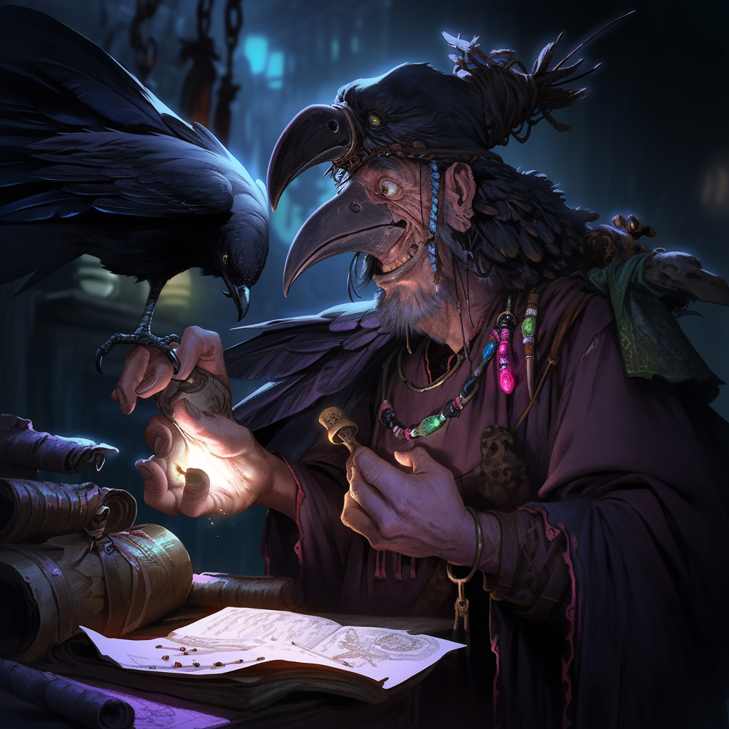 Dungeons & Dragons Tengu Merchant Selling Illegal Items