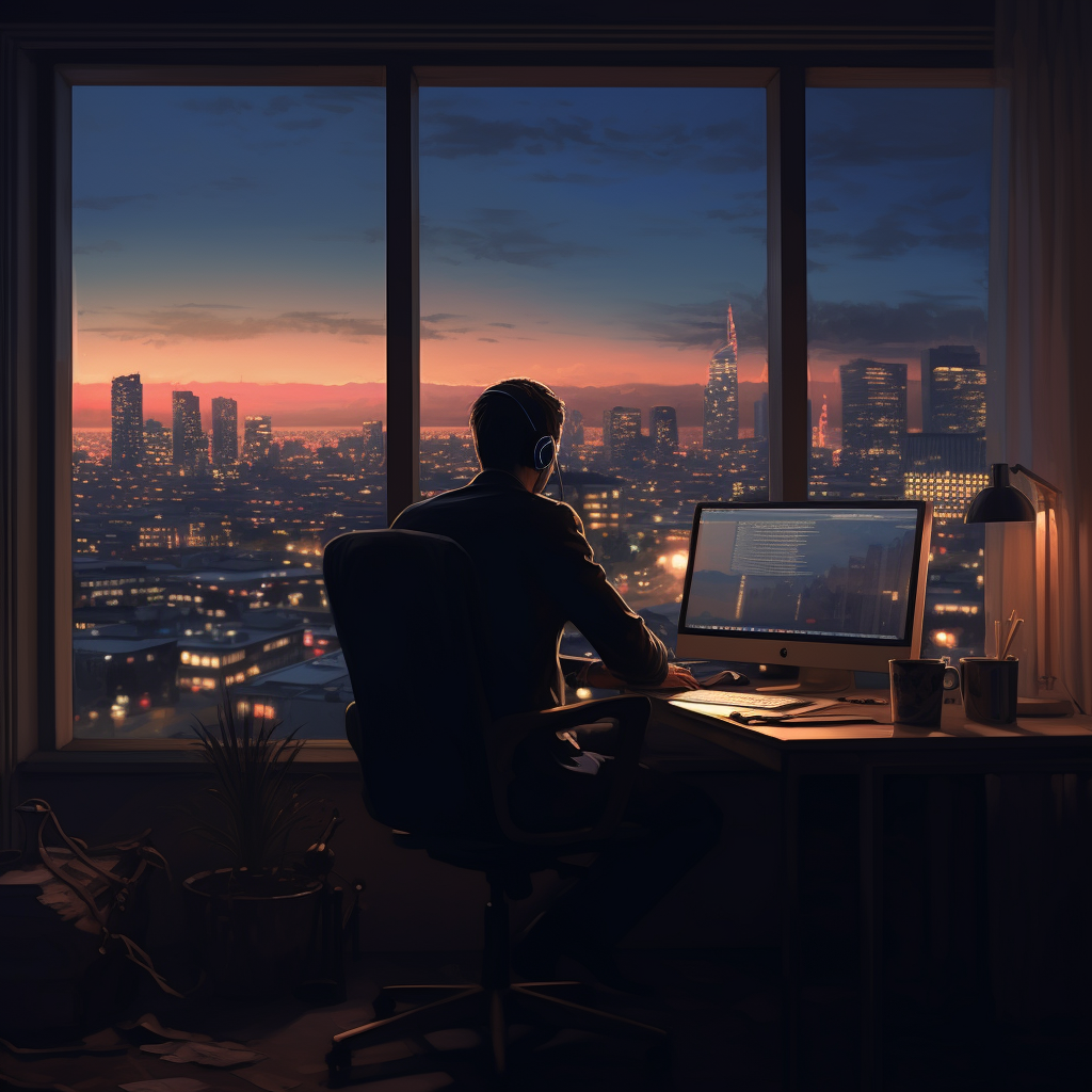 Businessman working on proposal at dusk