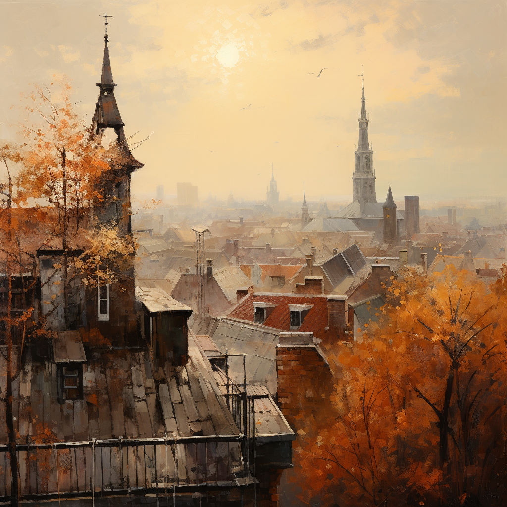 Roofs of Dusseldorf in Autumn Fog