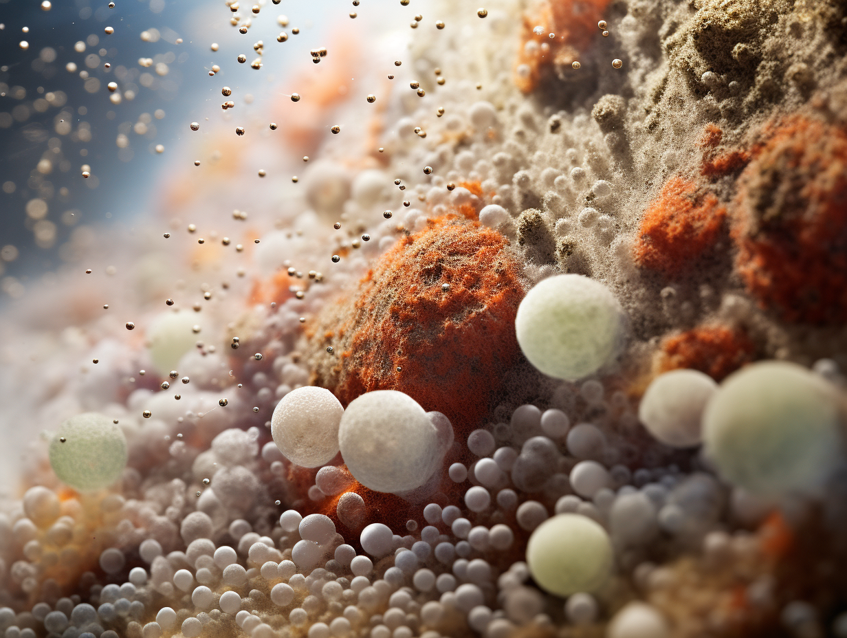 Macro Photo of Airborne Dust Particles, Allergens, and Viruses