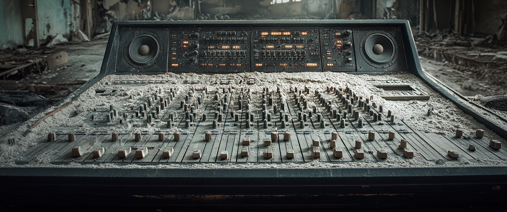 Large Mixing Console Covered in Dust