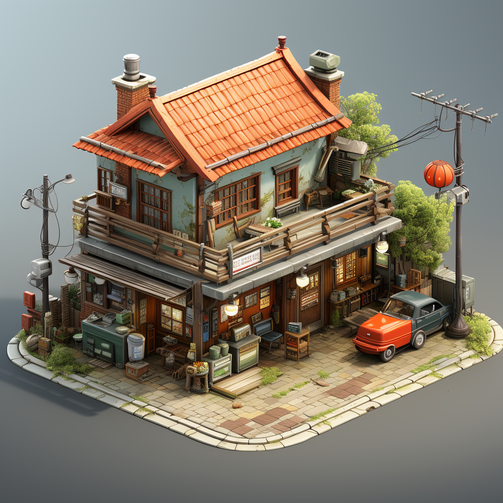 Isometric game asset of brick community center