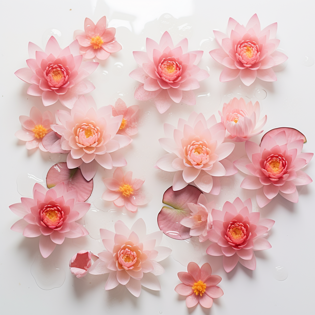 Dusty rose water lilies on white background