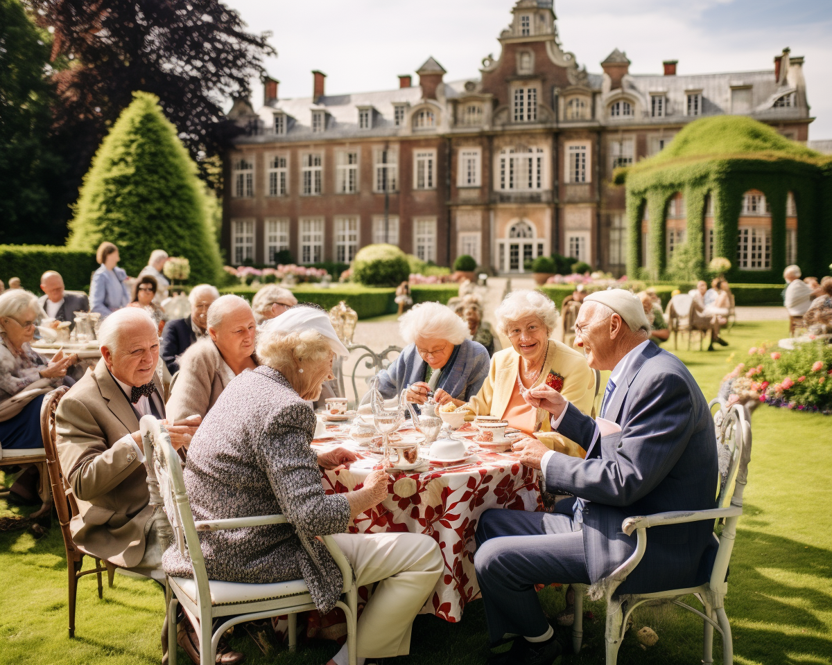 Retired Dutch seniors having high tea