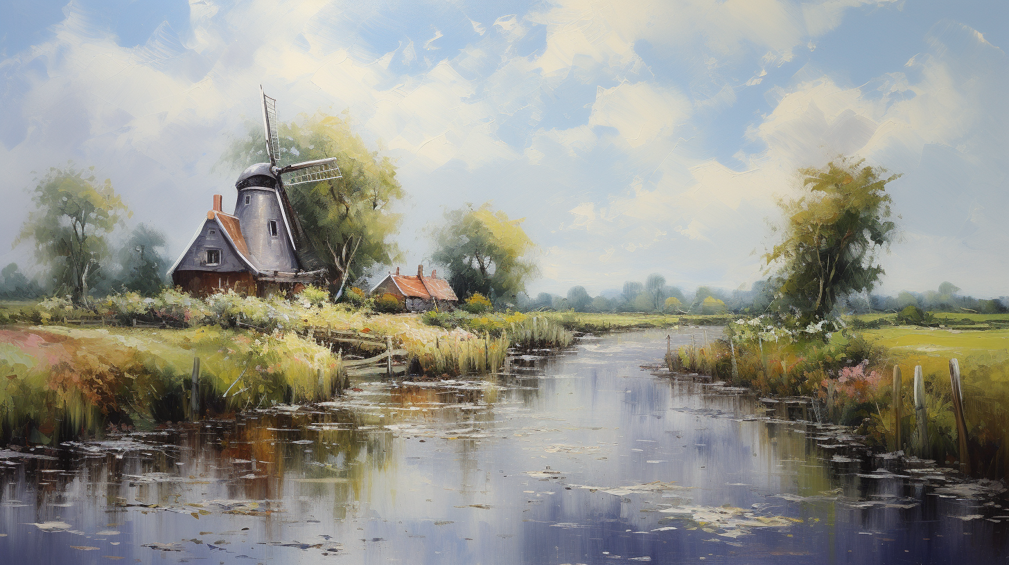 Dutch landscape oil painting with unique details