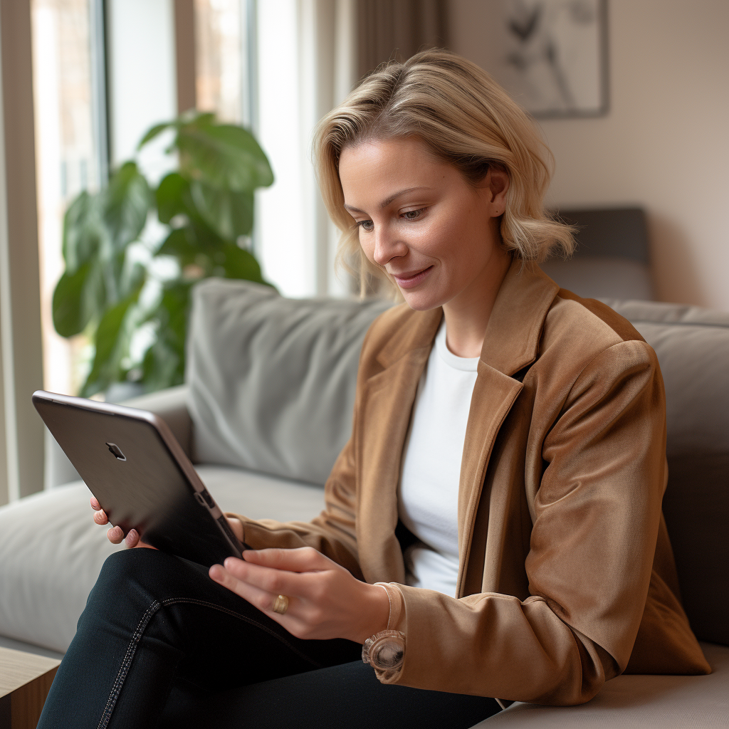 Dutch woman working on iPad