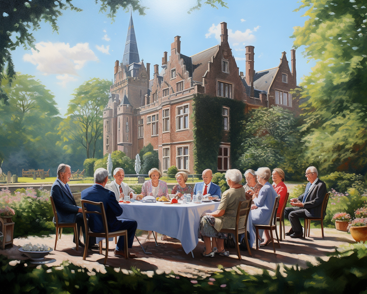 Group of Dutch Retired Seniors Having High Tea