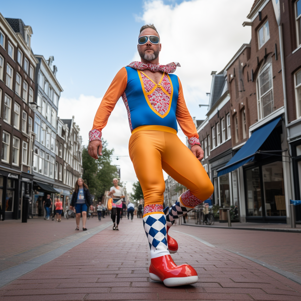 Dutch Superhero with Clogs and Colorful Outfit