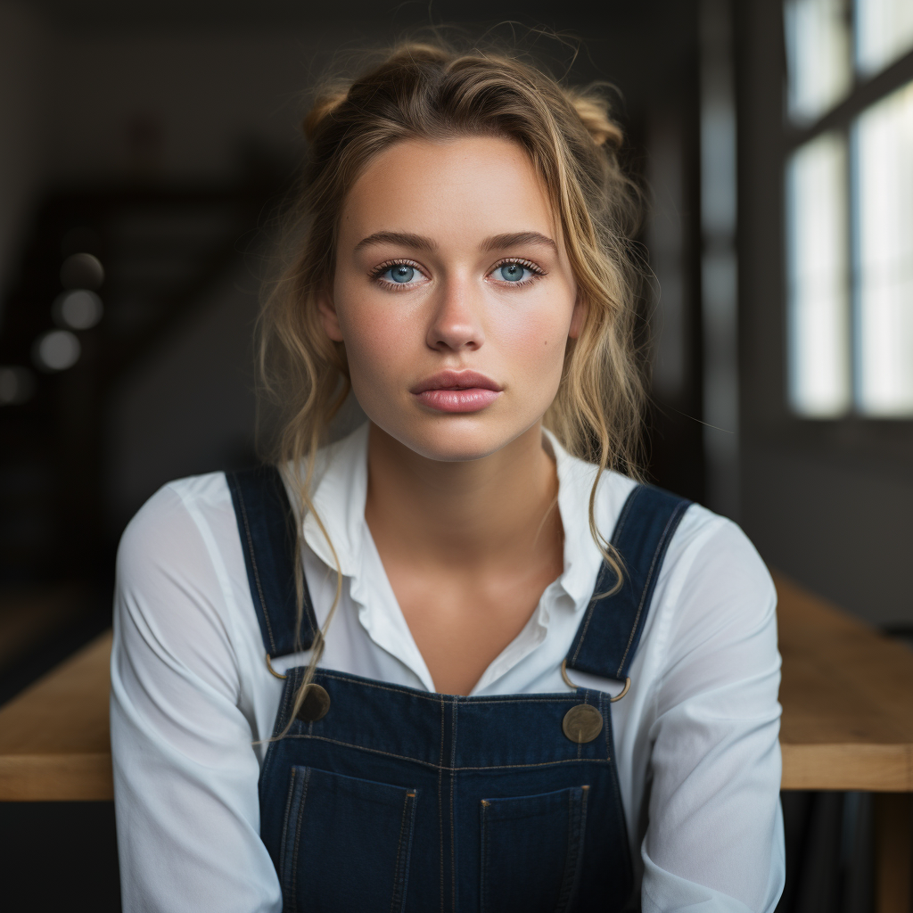 Dutch woman in office looking up