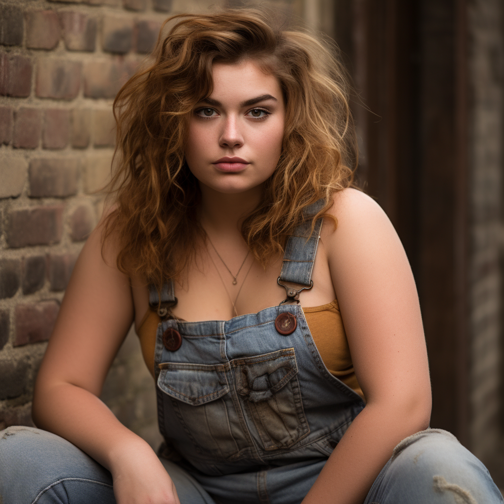 Portrait of overweight Dutch woman in dungarees