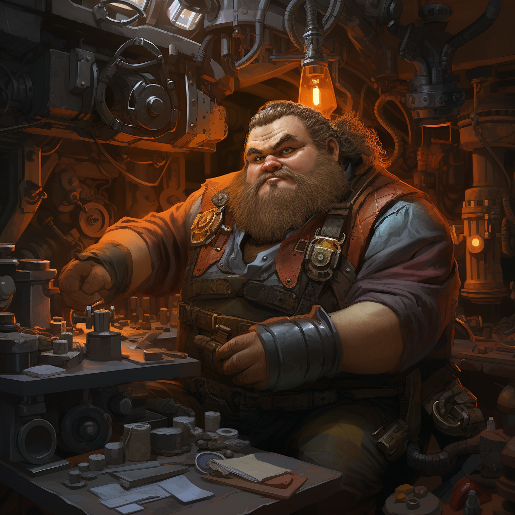 Skilled dwarf engineer working on engineering project