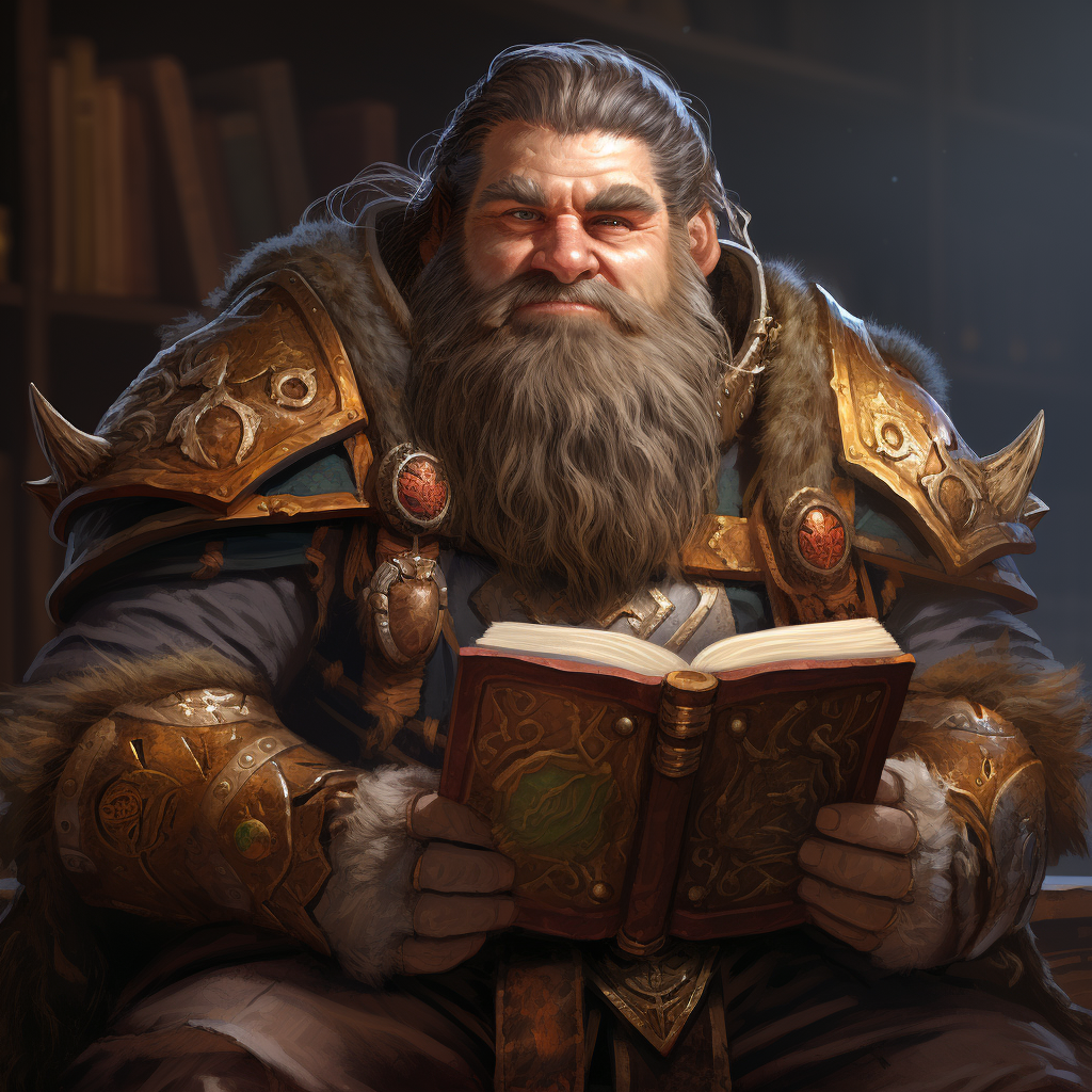 Fantasy Dwarf Librarian with Book