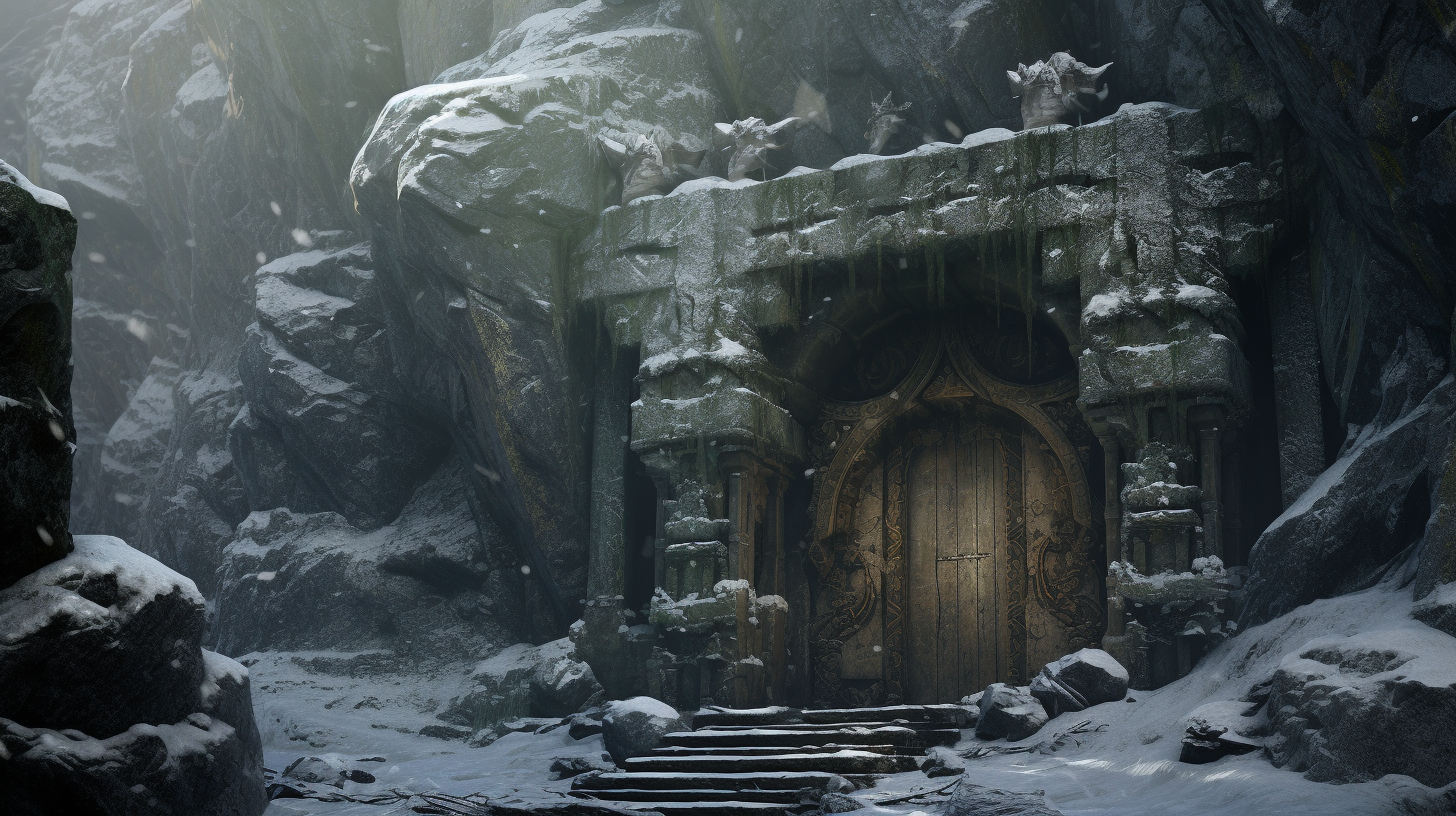 Dwarven Stone Door in Snowy Mountain