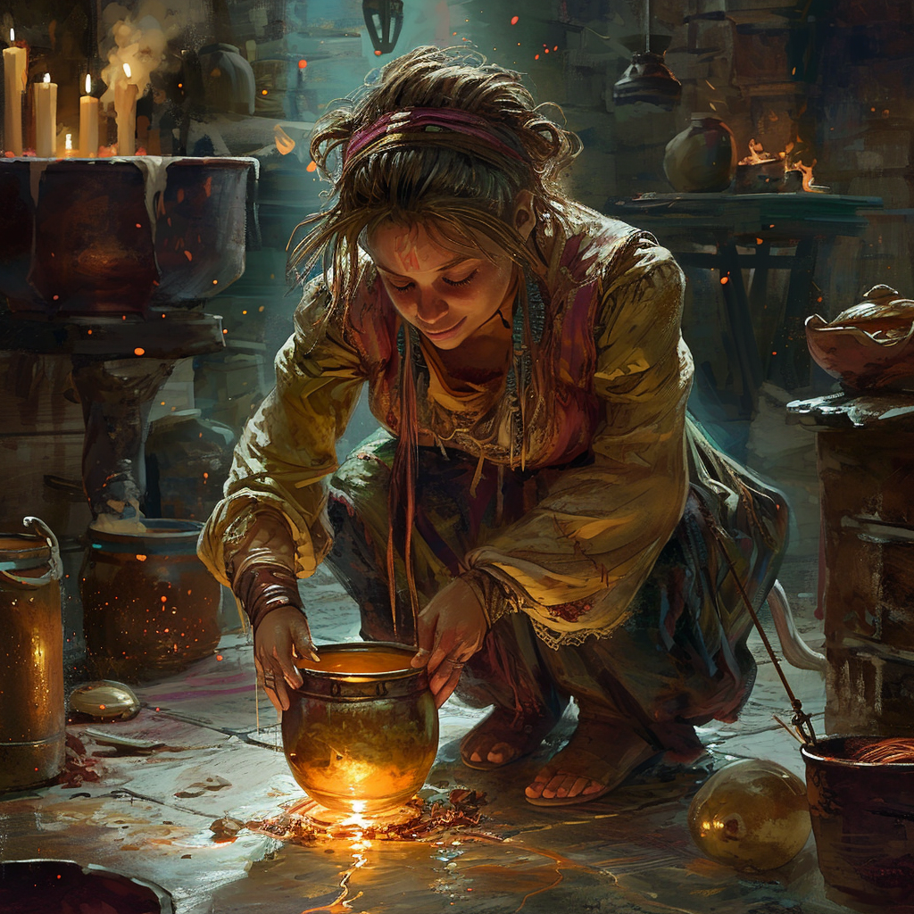 Dwarf Female Coppersmith Shaping Saucepan