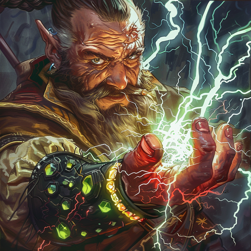 Dwarf with Lightning Gauntlet Smiling