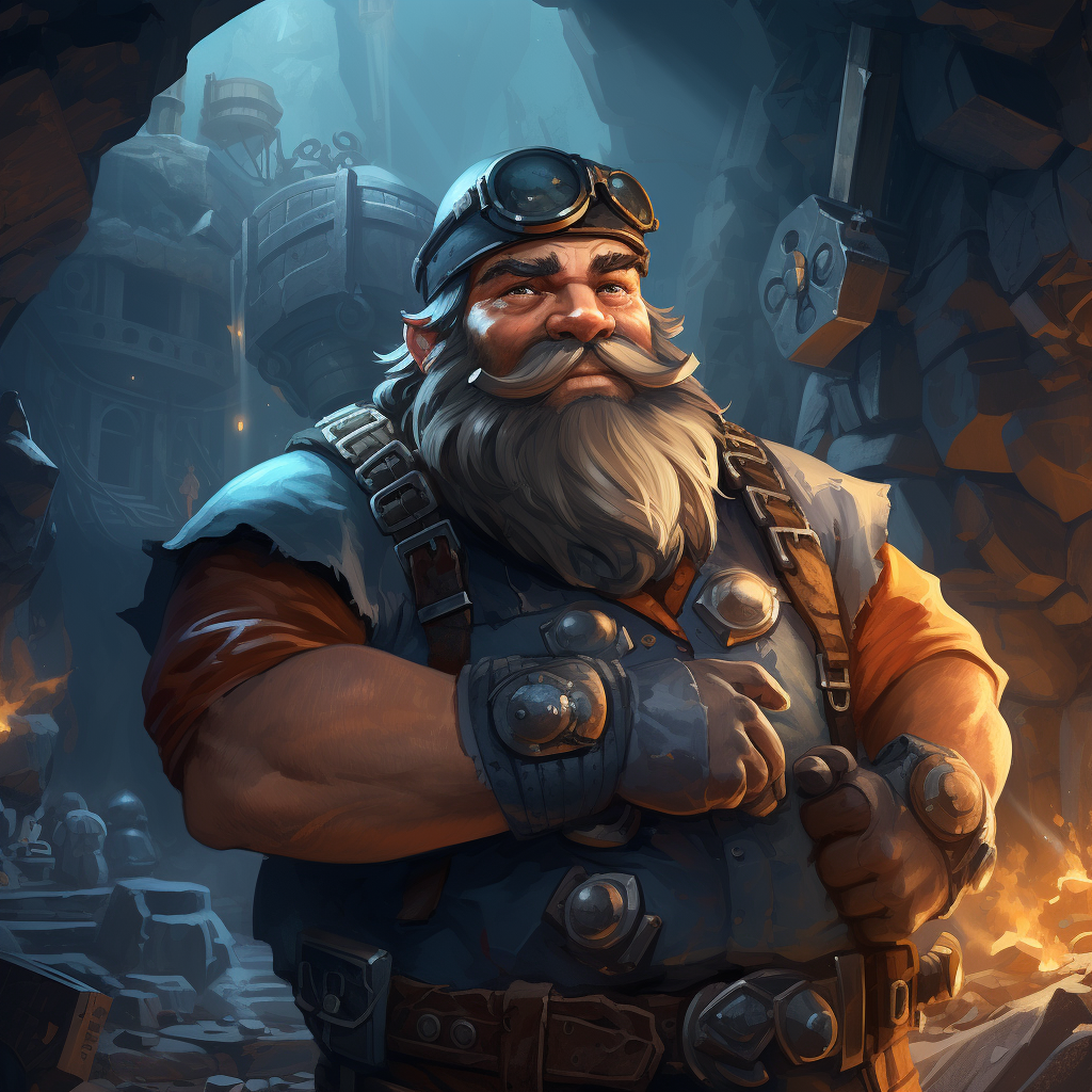 Artistic concept of a dwarf mining in the mountains