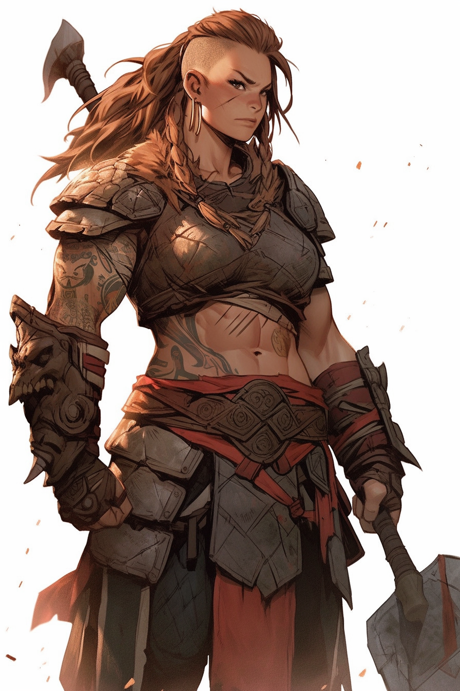 Strong Dwarven Female Warrior with Lava Magic