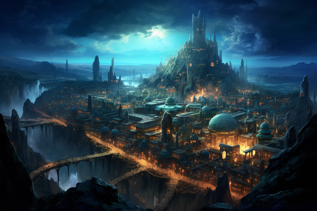 Dwarven City Landscape at Night