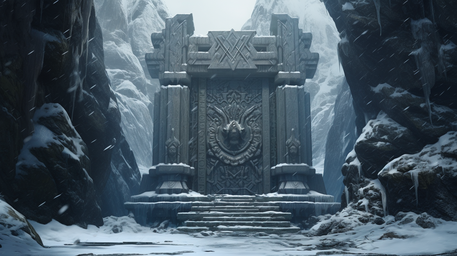 Dwarven Stone Door in Fantasy Landscape