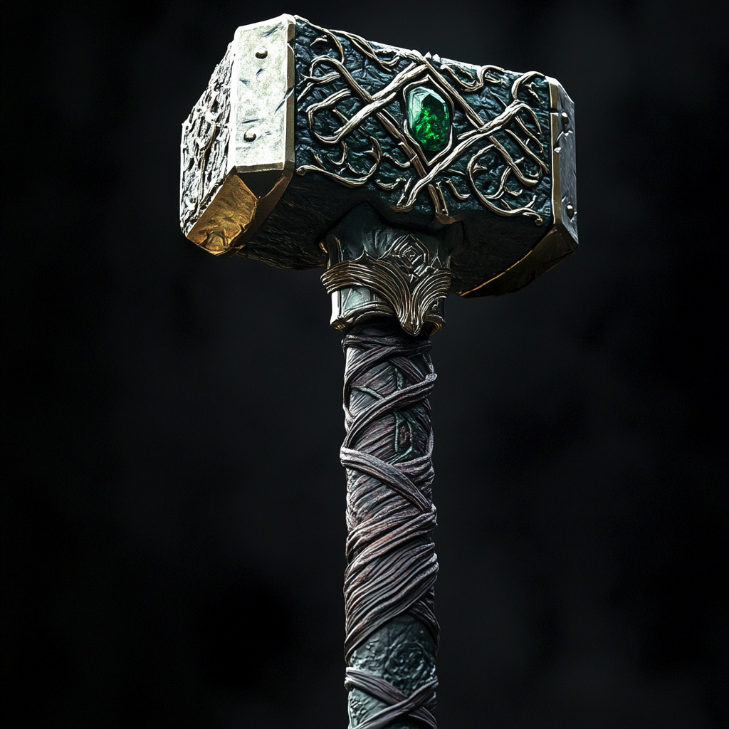 Dwarven War Hammer with Emeralds