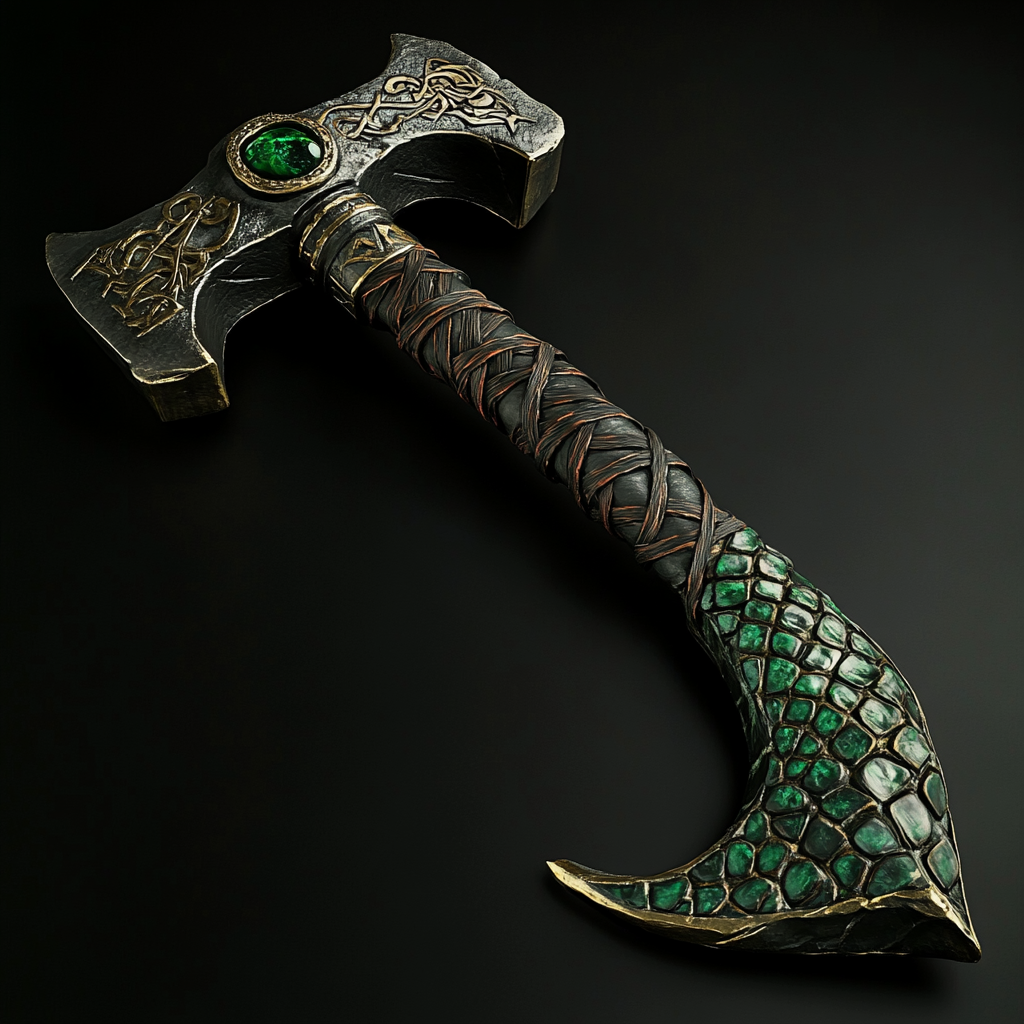 Dwarven War Hammer with Emeralds