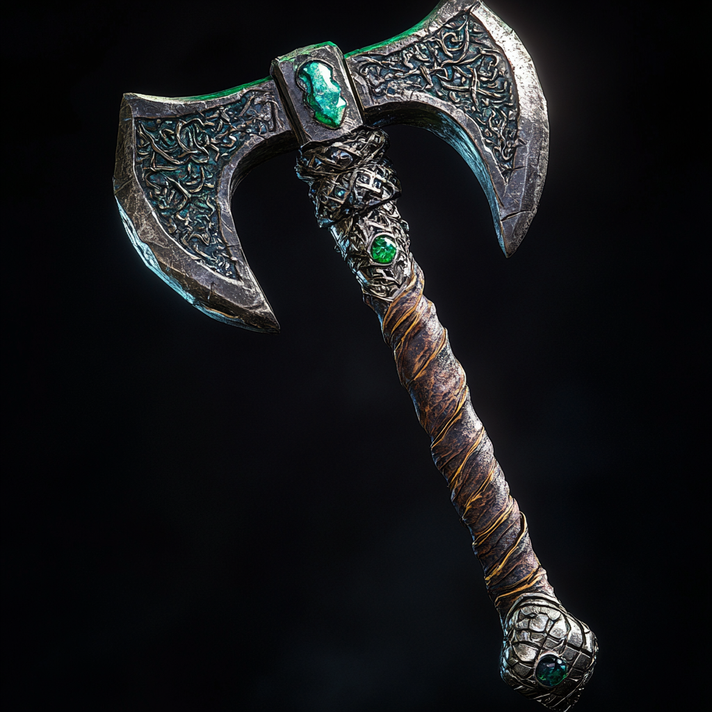 Dwarven War Hammer with Emeralds