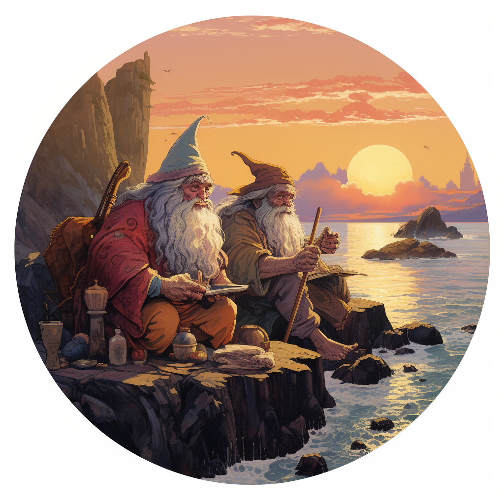 Dwarves playing pogs on a beach