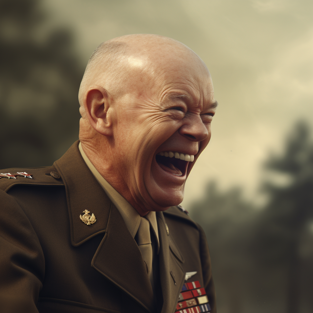 Hyper-realistic illustration of Dwight Eisenhower laughing