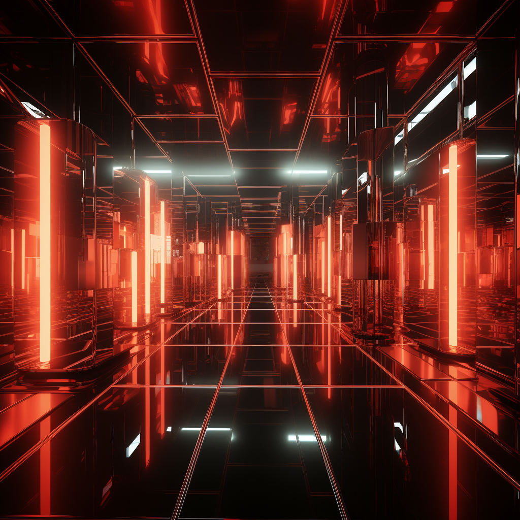 Dark cyber structure with red neon lights