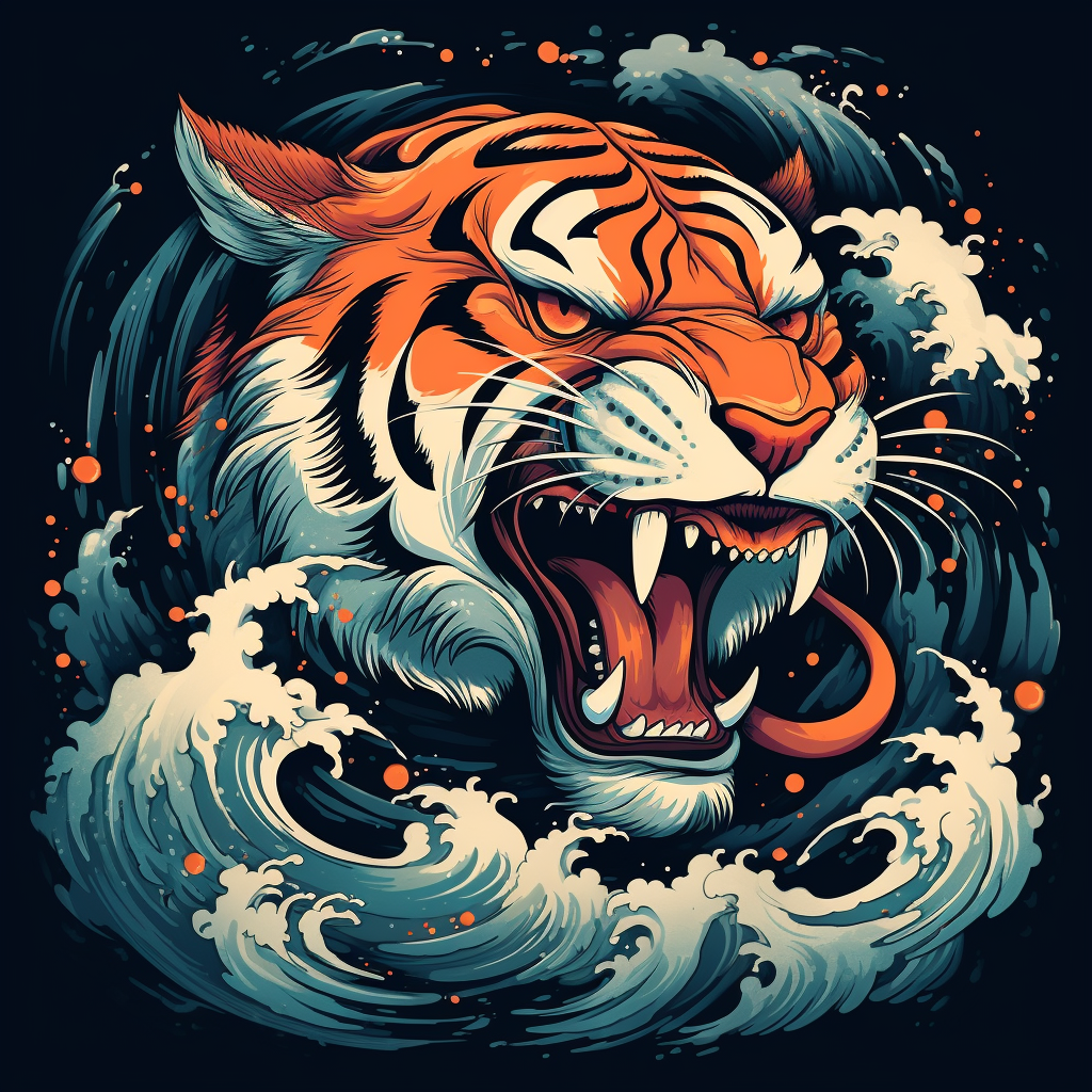 Dynamic Roaring Japanese Tiger Illustration