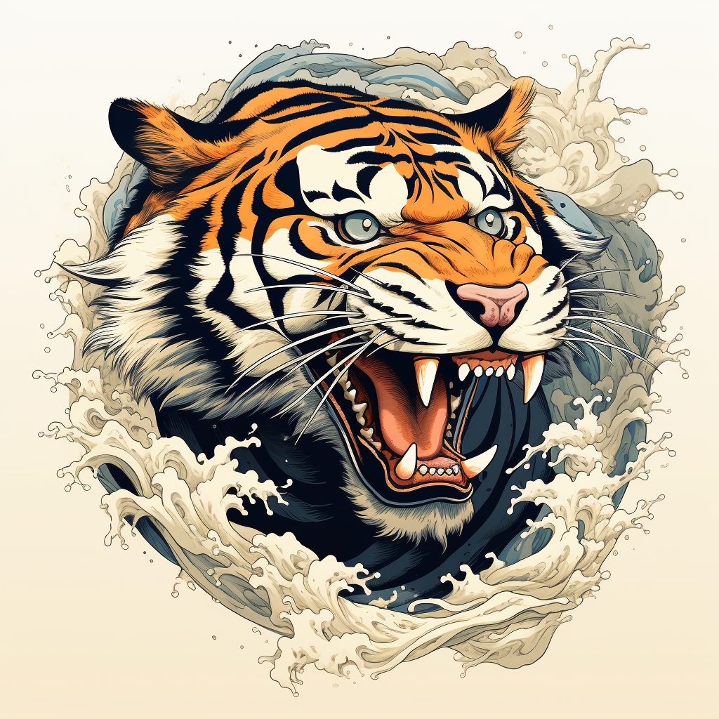 Japanese Tiger Illustration in Dynamic Pose