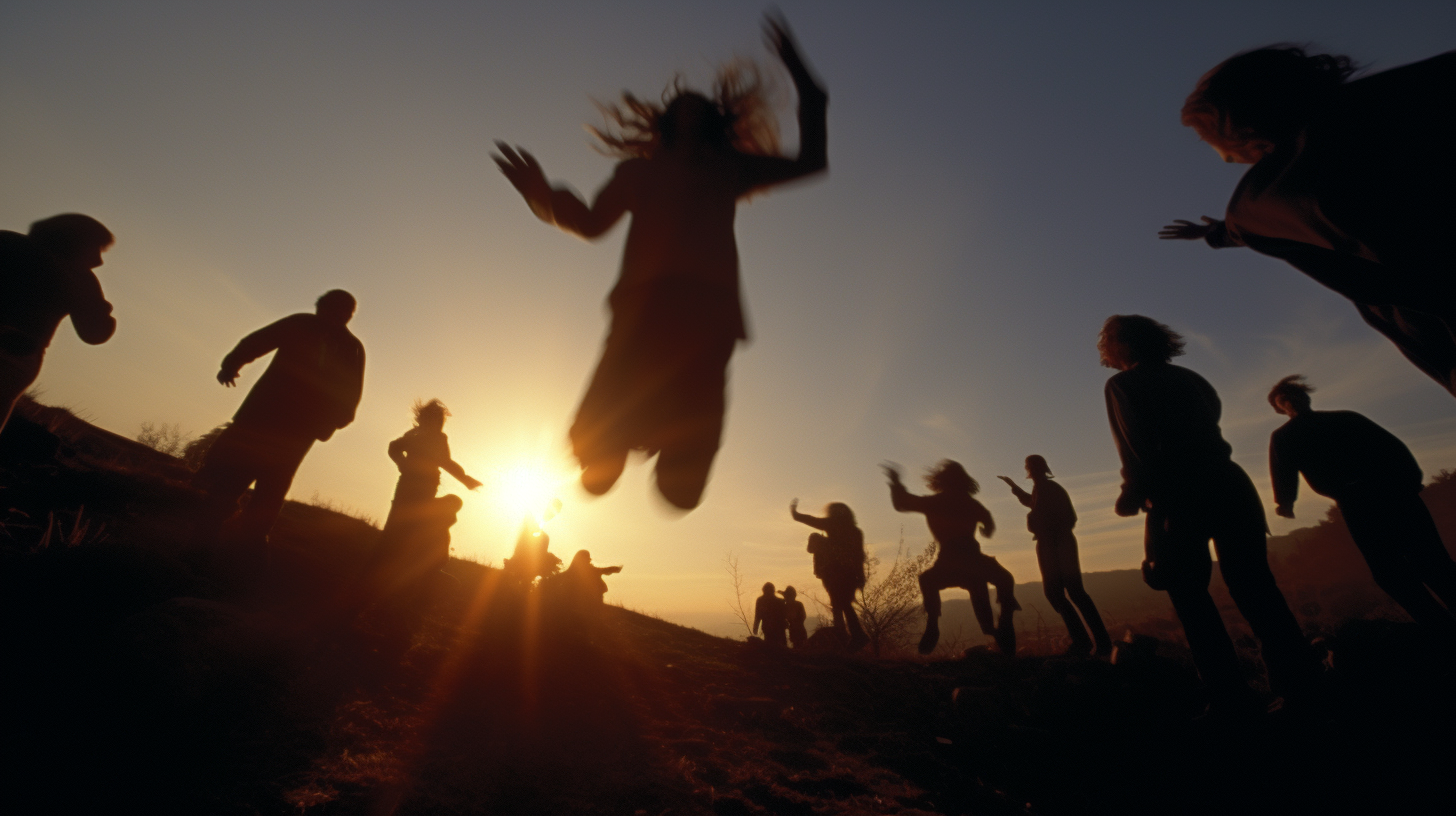 Silhouettes of Teens Dancing in Levitation