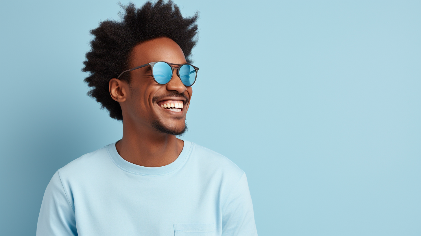 Smiling young man in dynamic pose wearing glasses