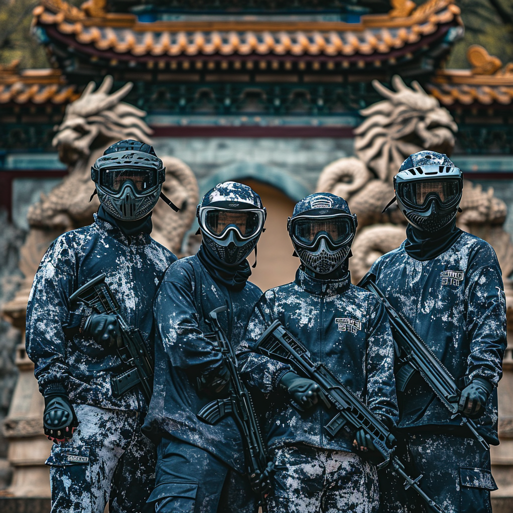 Dynasty Paintball Team in Blue Suits