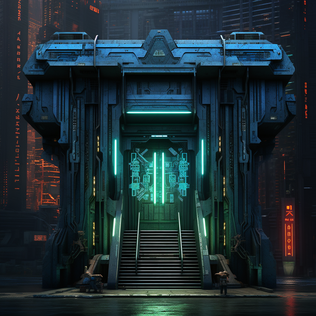 Dystopian Cyber City Apartment Entrance Facade