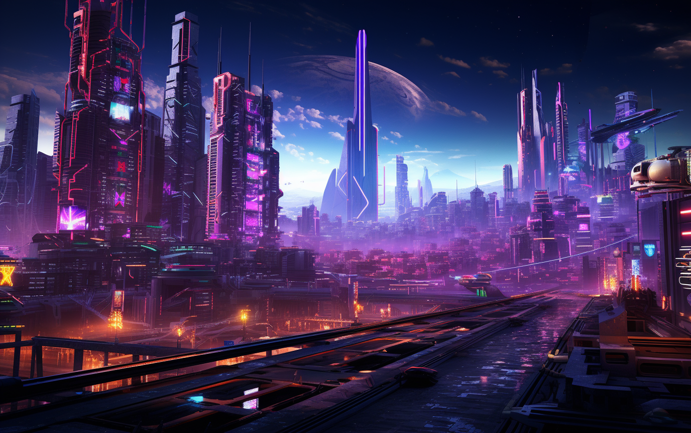 Dystopian Neon Cyberpunk City Lights