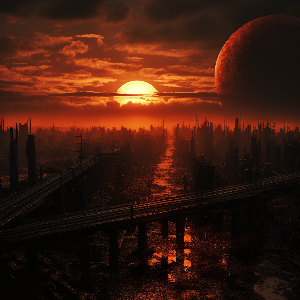 Ultrarealistic Dystopian Sun Setting Image