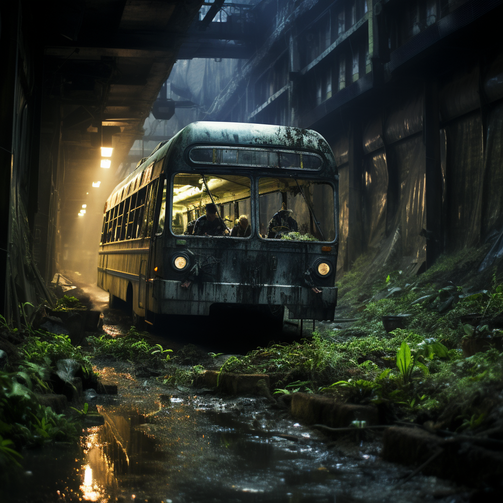 Dystopian underground shuttle with drug-fueled teenagers