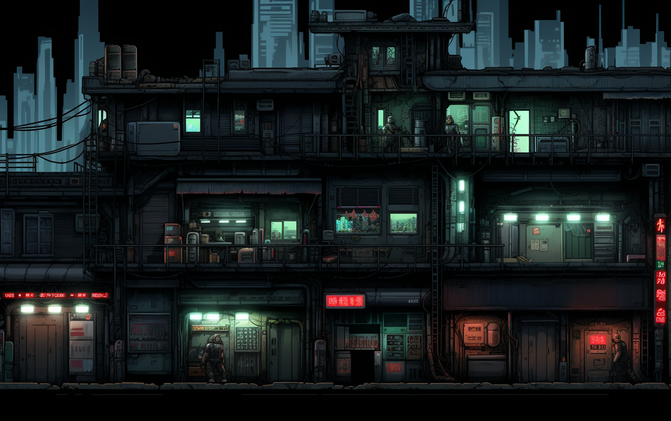 Dystopian city 2D pixel art