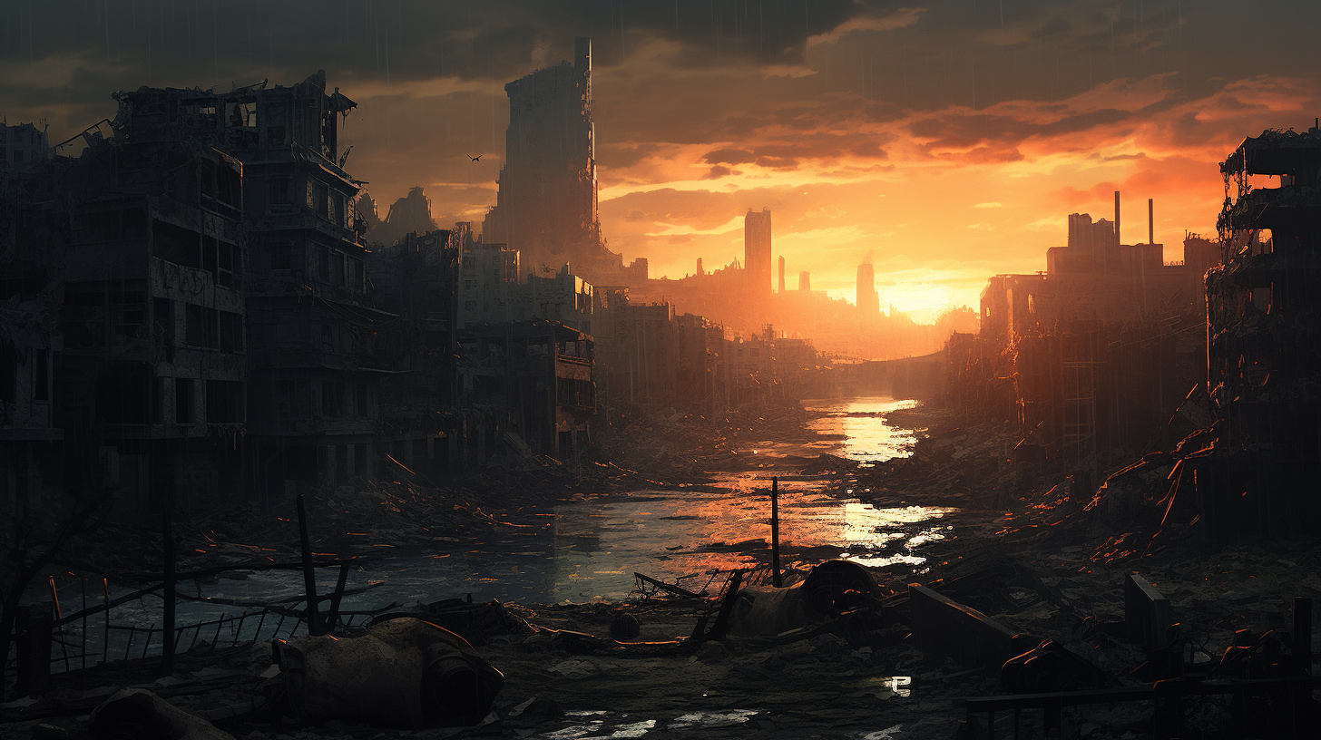 Concept art of dystopian Napoli after nuclear war