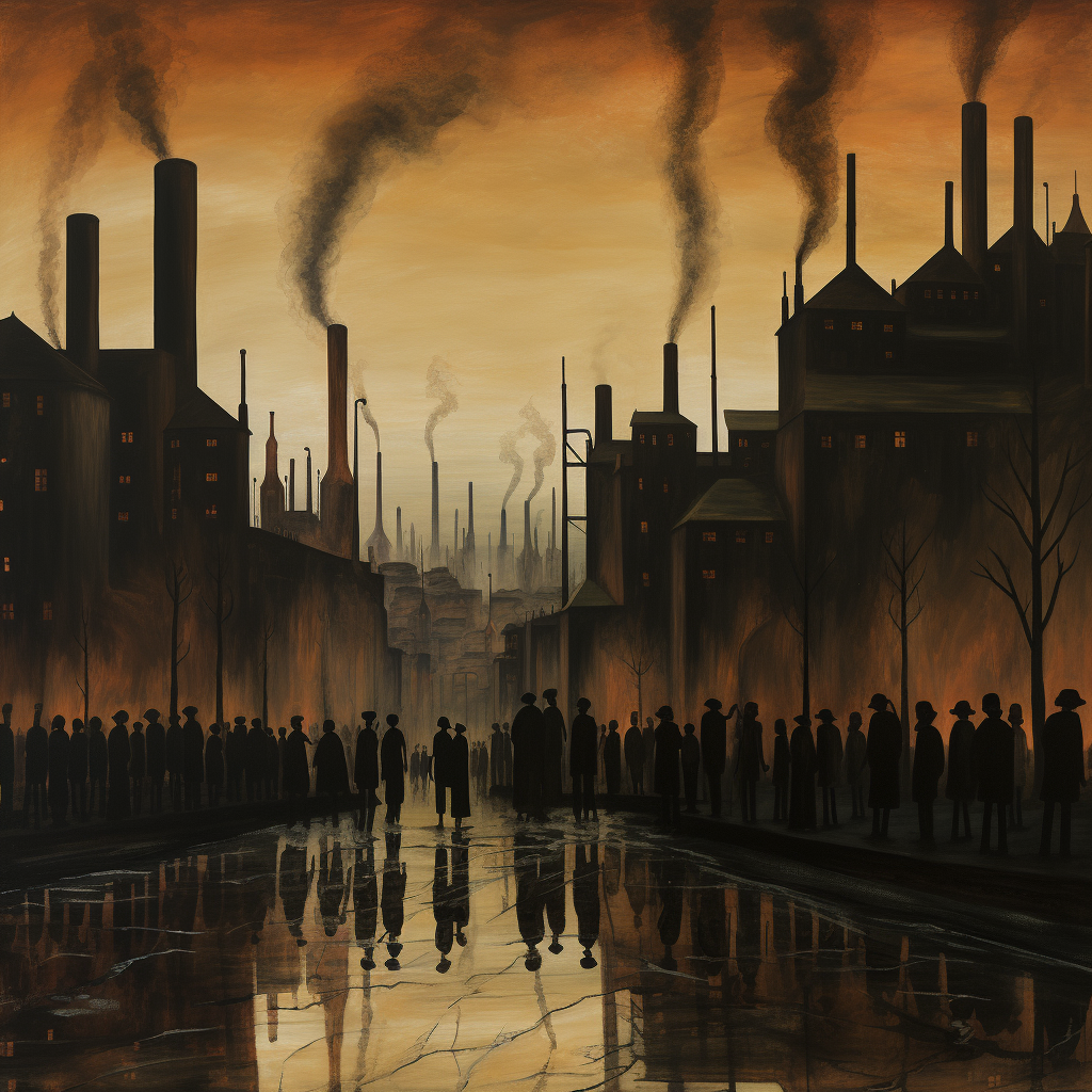 Dystopian paintings in Lowry style