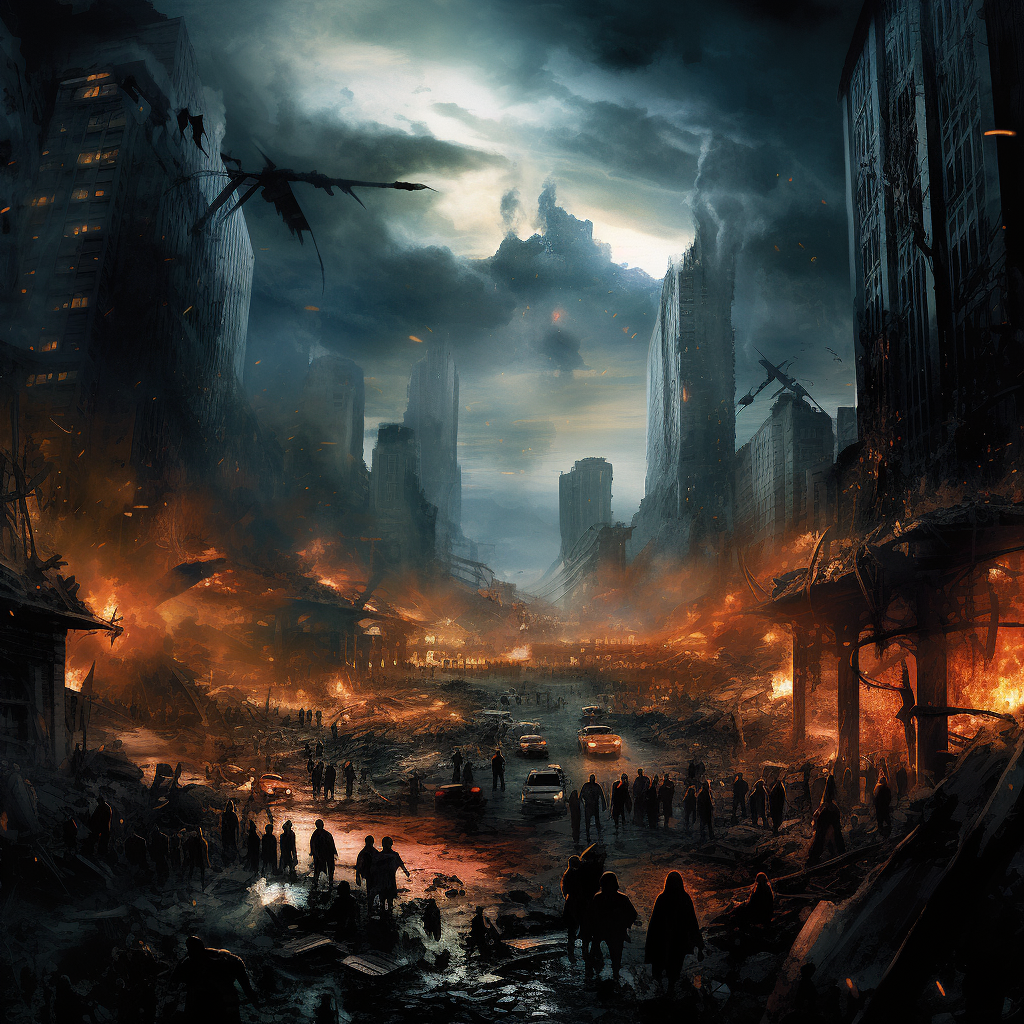 Image portraying dystopian society collapse and panic