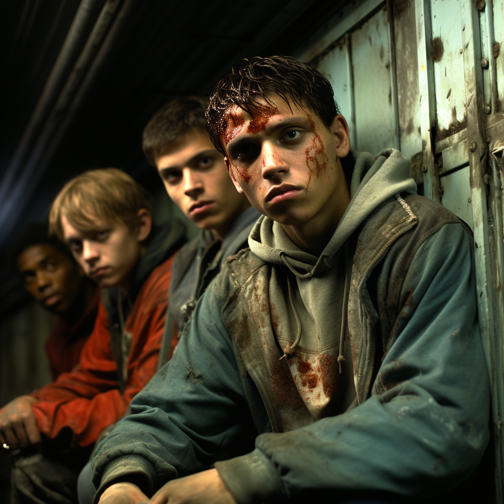 Teenage boys in dystopian world